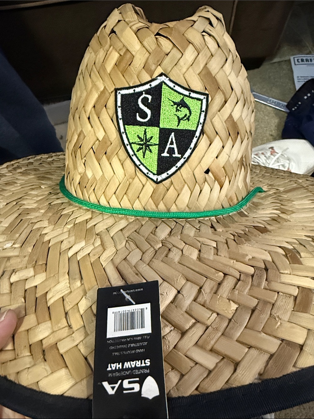 SA CO fishing Straw Sun Hat with Green Trim